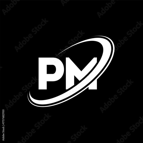 PM P M letter logo design. Initial letter PM linked circle uppercase monogram logo red and blue. PM logo, P M design. pm, p m