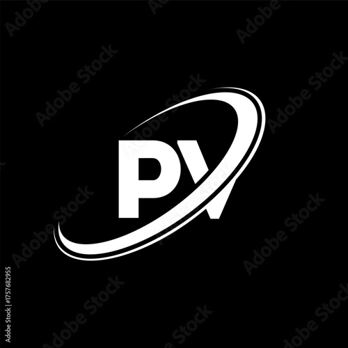 PV P V letter logo design. Initial letter PV linked circle uppercase monogram logo red and blue. PV logo, P V design. pv, p v