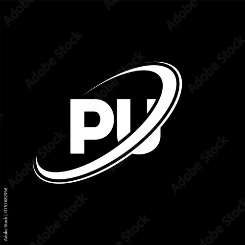 PU P U letter logo design. Initial letter PU linked circle uppercase monogram logo red and blue. PU logo, P U design. pu, p u