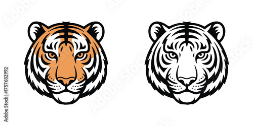 dual tiger illustration vector orange tiger and white tiger symmetrical head portrait for logo