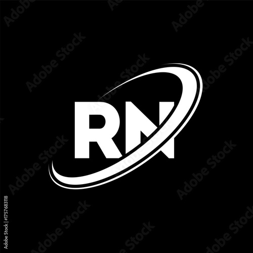 RN R N letter logo design. Initial letter RN linked circle uppercase monogram logo red and blue. RN logo, R N design. rn, r n