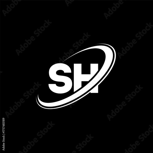 SH S H letter logo design. Initial letter SH linked circle uppercase monogram logo red and blue. SH logo, S H design. sh, s h