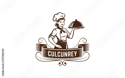 Illustration of a female chef holding a platter