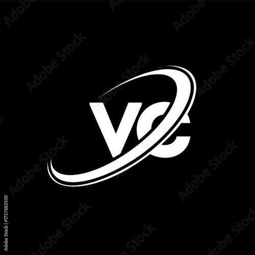 VC V C letter logo design. Initial letter VC linked circle uppercase monogram logo red and blue. VC logo, V C design. vc, v c