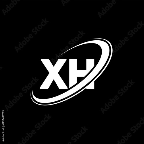 XH X H letter logo design. Initial letter XH linked circle uppercase monogram logo red and blue. XH logo, X H design. xh, x h
