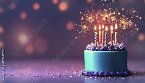 Festive Birthday Cake With Sparklers in a Cheerful Setting at Evening Party