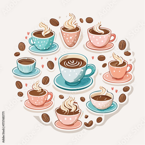 Retro Kaffeethemen Stickerbogen ohne Schrift