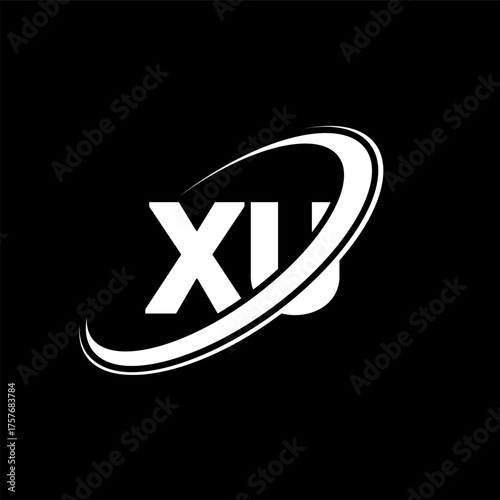 XU X U letter logo design. Initial letter XU linked circle uppercase monogram logo red and blue. XU logo, X U design. xu, x u