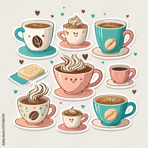 Retro Kaffeethemen Stickerbogen ohne Schrift