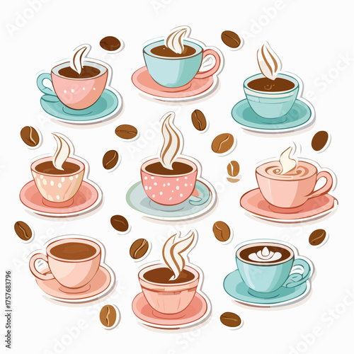 Retro Kaffeethemen Stickerbogen ohne Schrift