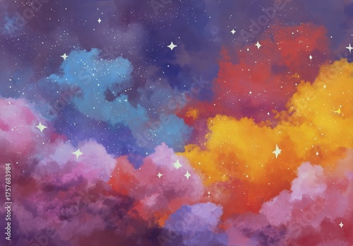 Colorful Cosmic Clouds at Twilight Illuminating the Starry Sky