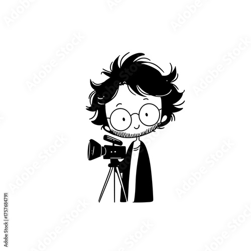 Movie Director. Movie Director simple black and white line art vector logo