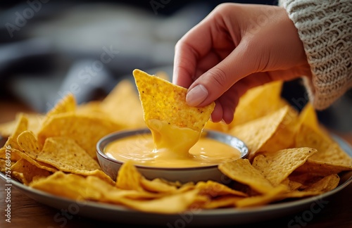 Delicious Cheese Dip Paired With Crispy Tortilla Chips at a Cozy Setting
