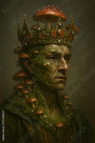 Mushroom Queen Portrait — Crimson & Moss Crown