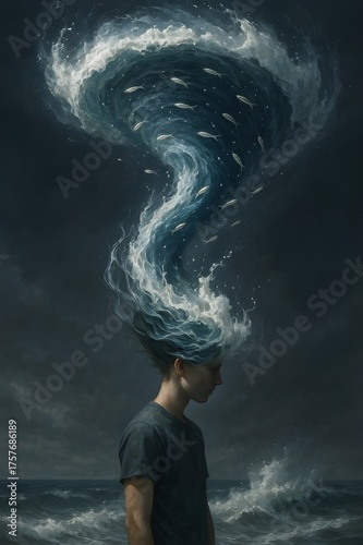 Ocean Tornado Portrait — Aqua & Silver Motion