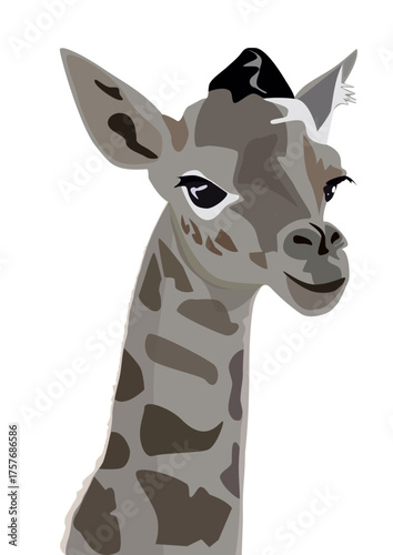 Giraffe head isolated on white background. Vector illustration in flat style.	