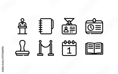 Minimalist black line icons set for official documents and presentations simple business icons
