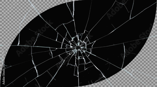 Isolated broken window, shattered glass effect, transparent background.

