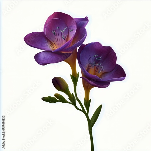 Beautiful Purple Freesia Flowers on a White Background Showcasing Vibrant Col...
