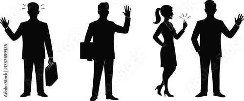 Business silhouettes, professional teamwork, corporate communication, office presentation, leadership concept, businesspeople collaboration, success strategy, workplace diversity