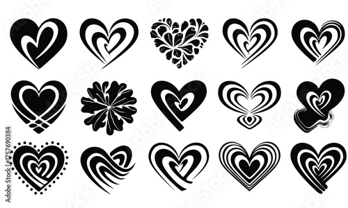 A vibrant set of seamless vector heart icons in red and pink to symbolize love, romance, and Valentine's Day