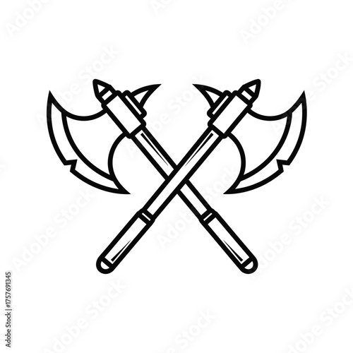Rustic crossed double headed axes symbol rustic crossed battle axes warrior weaponry viking axe icon medieval combat tool isolated on transparent background