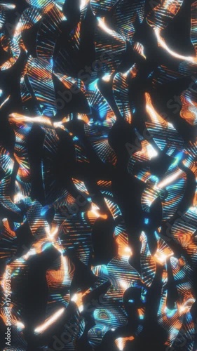 Colorful, stylized light shapes flow and bend, abstract art display. Vertical wallpapers for phones.