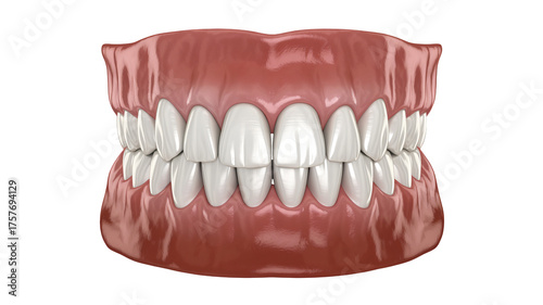 Perfectly aligned white teeth with healthy pink gums for dental marketing