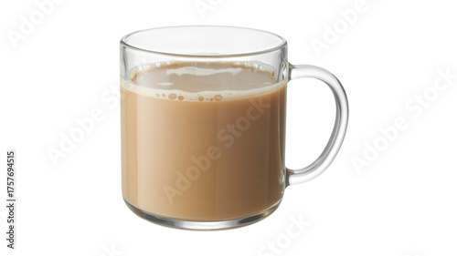 Steaming mug of coffee with milk, perfect for cozy mornings and cafe vibes