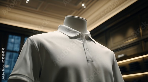 Stylish White Polo Shirt Displayed in a Modern Retail Store With Soft Lighting