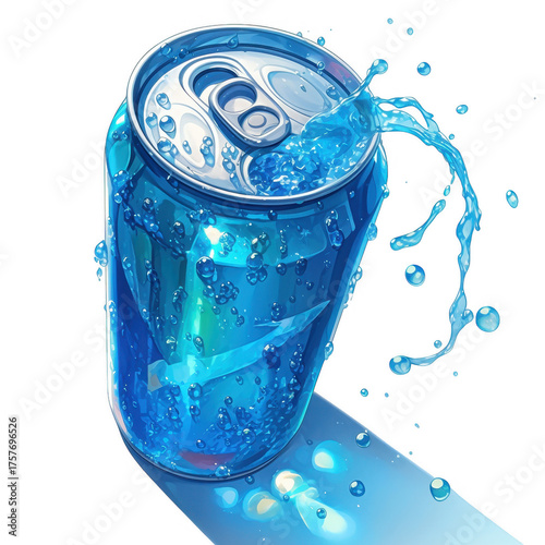 Refreshing fizzing soda can photographic close-up vibrant environment dynamic viewpoint beverage concept