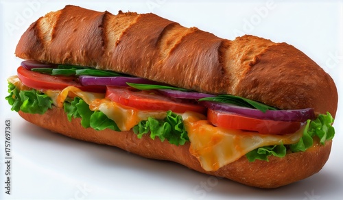Freshly Made Sandwich With Lettuce, Tomato, Onion, and Cheese in a Crusty Bag...