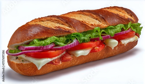 Freshly Made Sandwich With Vegetables and Cheese on a Crisp Baguette