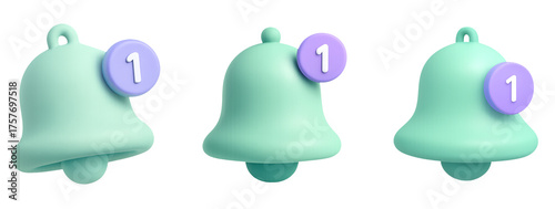 Three pastel teal bells with notification bubbles displaying the number one