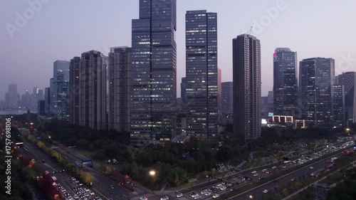 Wallpaper Mural Aerial photography of urban architecture in Hangzhou, China at dusk Torontodigital.ca