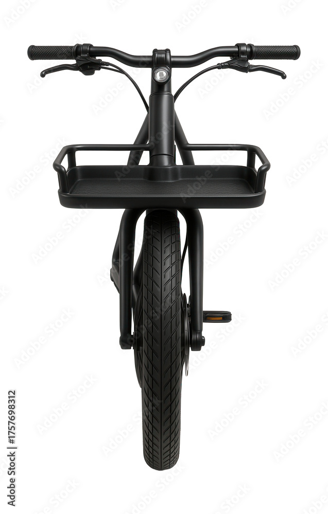 Naklejka premium Electric bike featuring a front cargo area and hub motor for easy transport.
