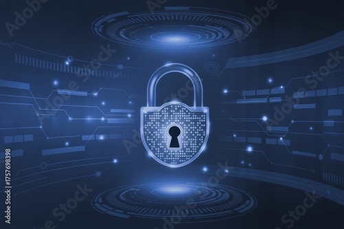Glowing Blue Digital Padlock Cybersecurity Futuristic Interf Generative AI