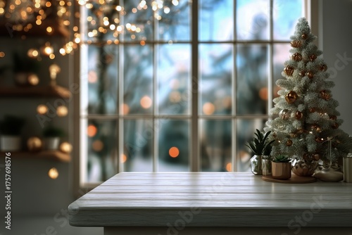 Festive Decor Featuring a Small Christmas Tree and Warm Lights by the Window ...