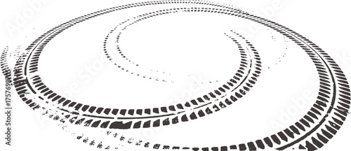 Black and white tire tracks spiral imprint