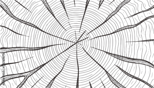 Black and white wood grain pattern tree rings line drawing