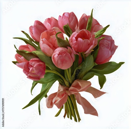 Beautiful Pink Tulips Arranged in a Bouquet With a Natural Twine Ribbon