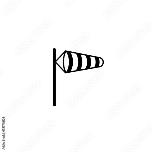 Minimalist style vector icon of windsock or wind sleeve for showing wind strength and direction. Airport field or beach decoration. Traveling and swimming safety, beach decoration