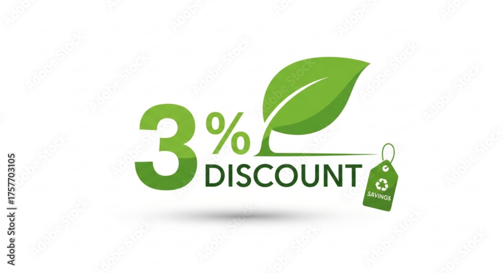 Fototapeta premium Three percent discount with leaf and savings tag promoting eco friendly deals