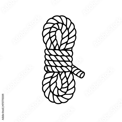 Coiled rope neatly arranged in a symmetrical bundle for nautical themed graphic uses