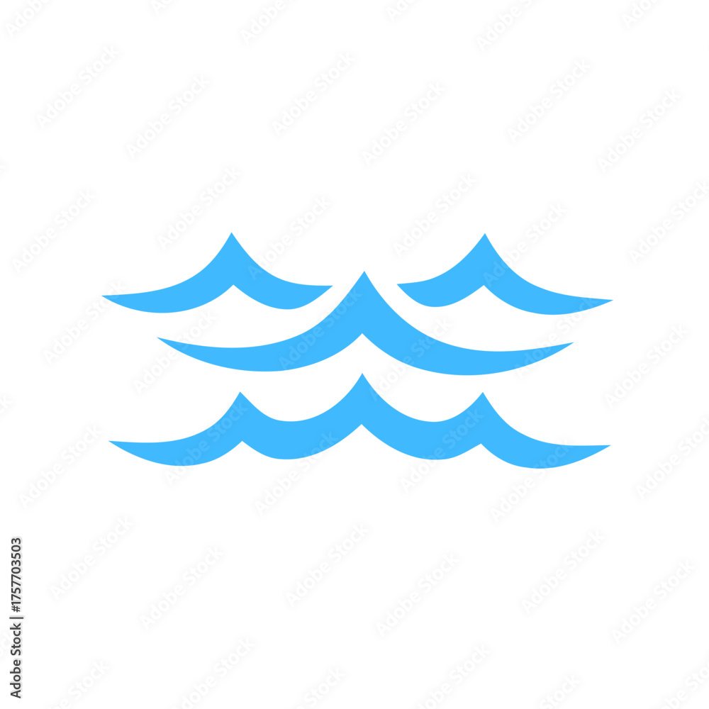 Naklejka premium Stylized Three Rows of Light Blue Water Waves on a Plain White Background