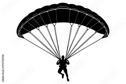 Ski parachute gliding silhouette vector, Paragliding Parachute black symbol
