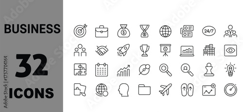 32 hand drawn business icons vector graphics scalable eps for adobe stock vector