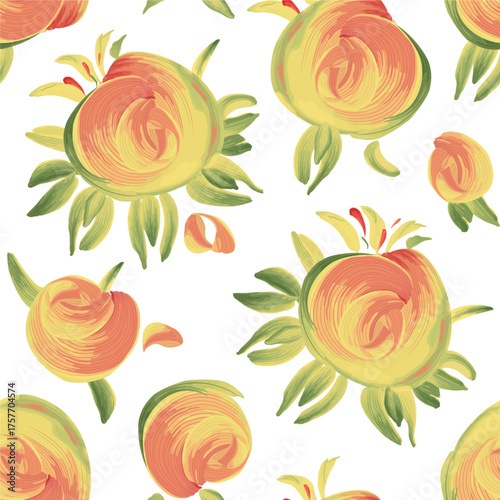 Vector floral seamless pattern from hand painted yellow roses on a white background