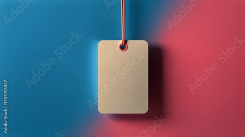 Blank Tag on String Against Pink Background for Labeling and Crafting Purposes