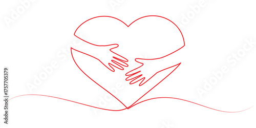 Red heart. continuous one line drawing. Double heart wavy line. Love relationship concept. Vector hand drawn illustration